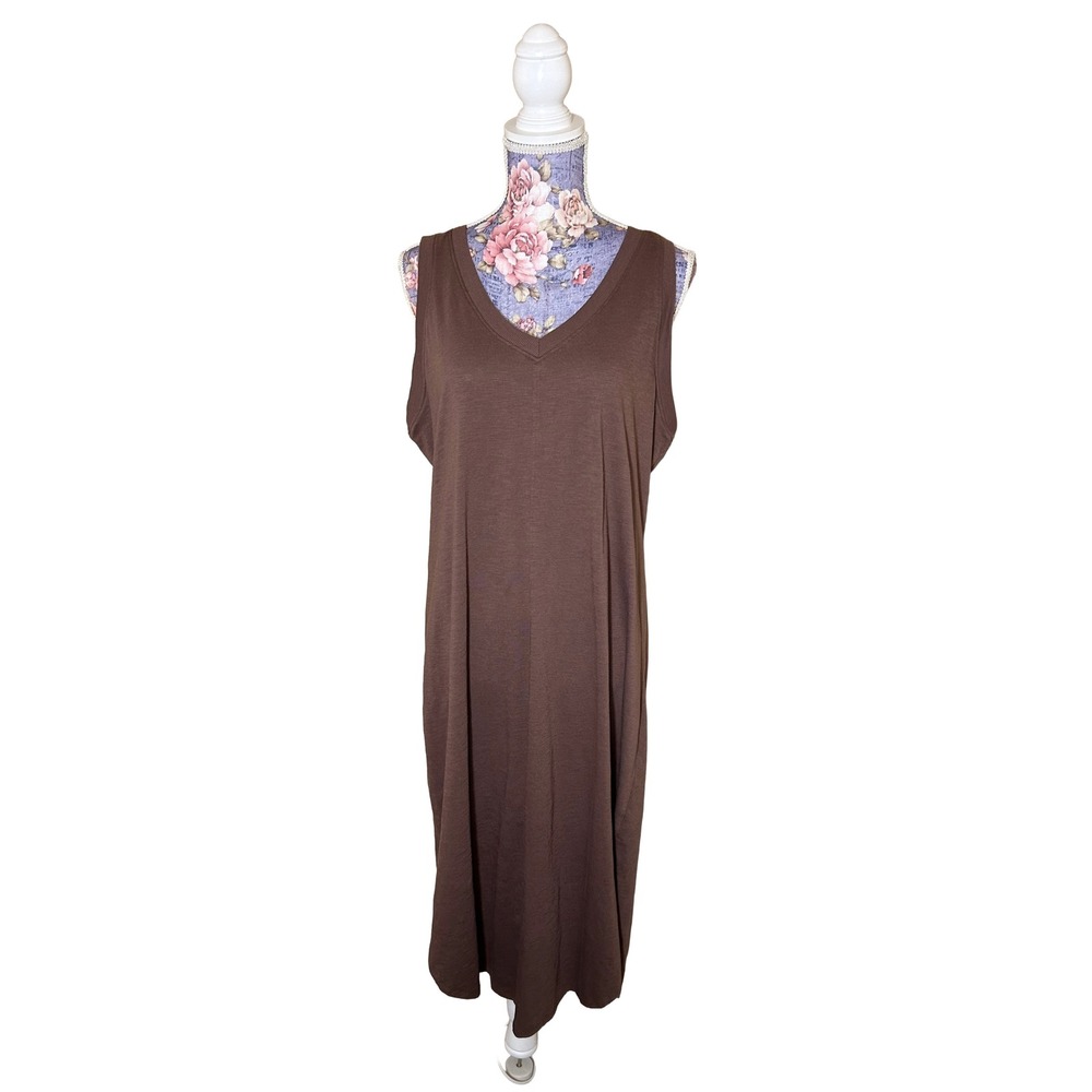 Sonoma Goods For Life Brown V-Neck Sleeveless Midi T-Shirt Dress‎ Size L
